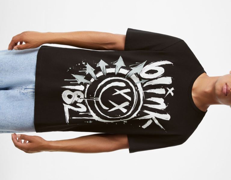 Bershka Regular-fit Kort Sleeve Featuring Blink 182 Print T-shirts Heren Zwart | N2K8COssurz
