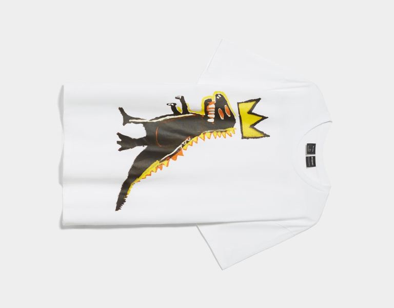 Bershka Regular-fit Kort Sleeve With A Jean-michel Basquiat Print T-shirts Heren Wit | 80fIuarD7le