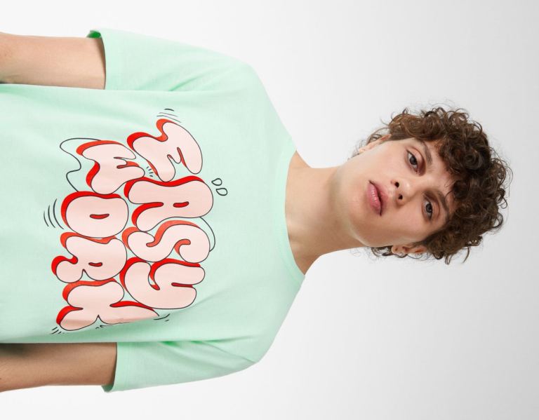 Bershka Regular-fit Kort Sleeve With Slogan Print T-shirts Heren Lichtblauw | qWH6ZU6G3qw