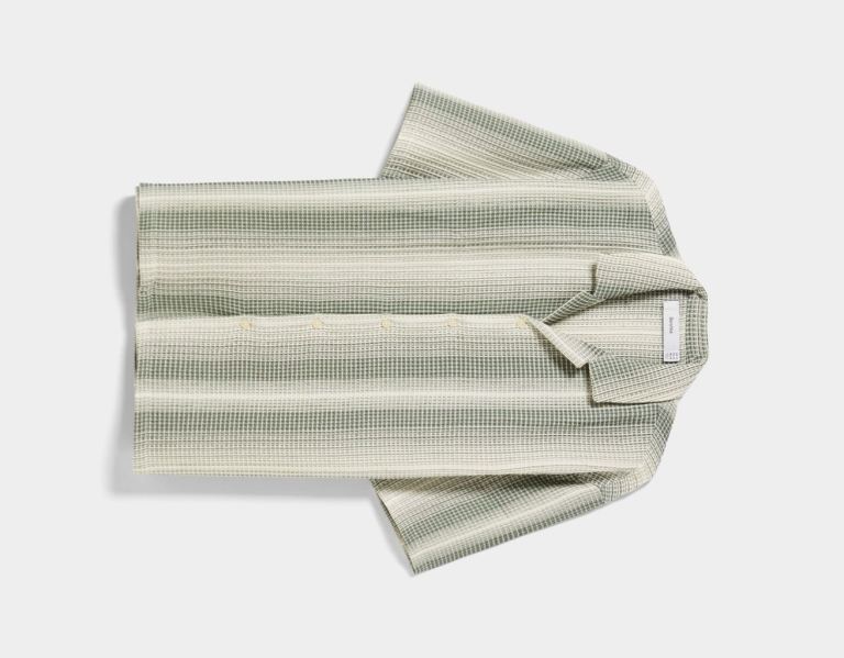 Bershka Relaxed-fit Waffle-texture Gestreept Kort Sleeve Overhemd Heren Room | SmMY9BoCq62