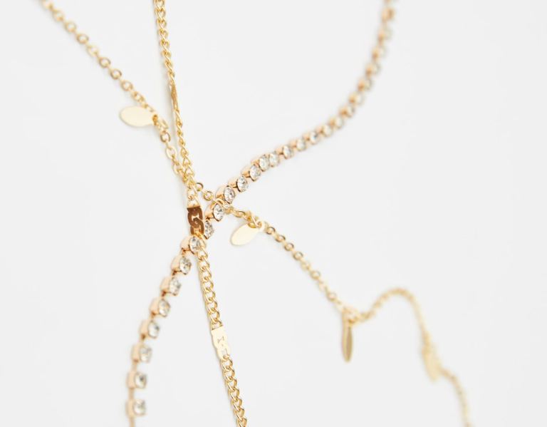 Bershka Rhinestone Body Chain Sieraden Dames Goud | W02rntlnG9S