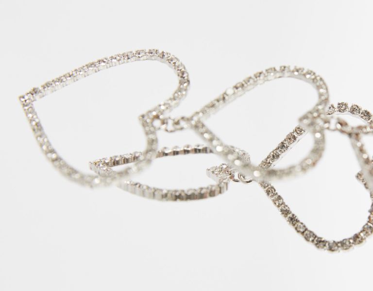 Bershka Rhinestone Heart Cascade Earrings Sieraden Dames Zilver | y462w3WTxge