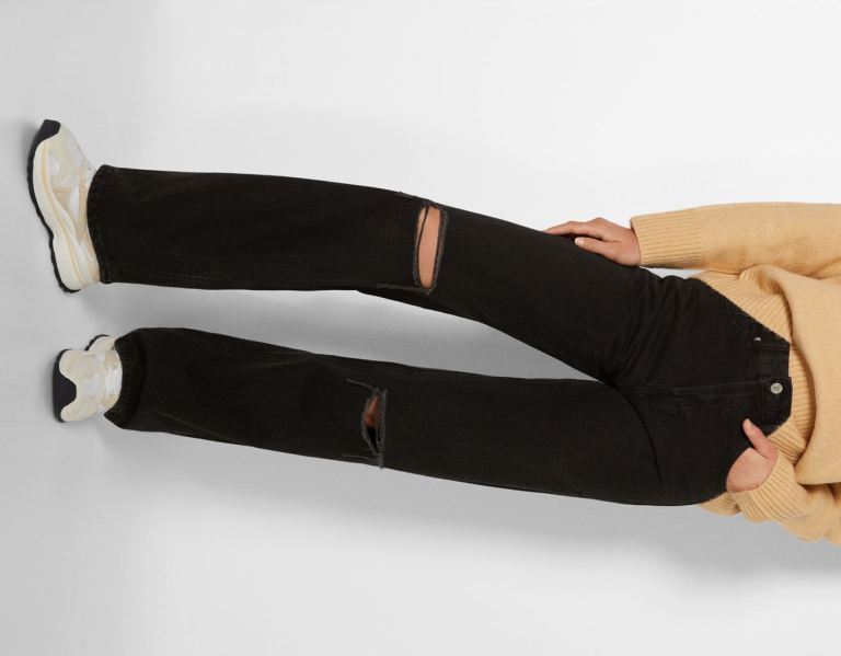 Bershka Ripped Brede-leg ’90s Jeans Dames Zwart | GTPyG6Dxh6f