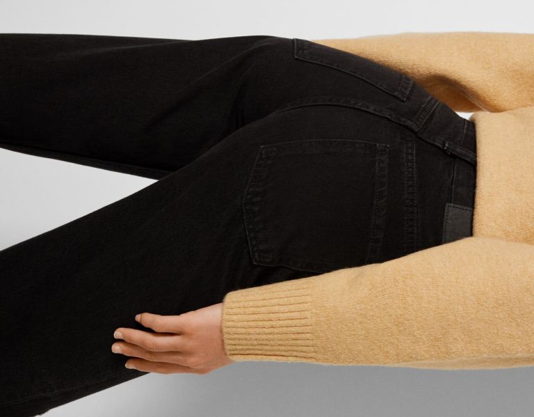 Bershka Ripped Brede-leg ’90s Jeans Dames Zwart | GTPyG6Dxh6f