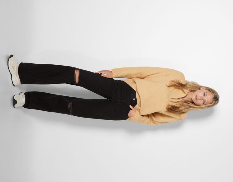 Bershka Ripped Brede-leg ’90s Jeans Dames Zwart | GTPyG6Dxh6f