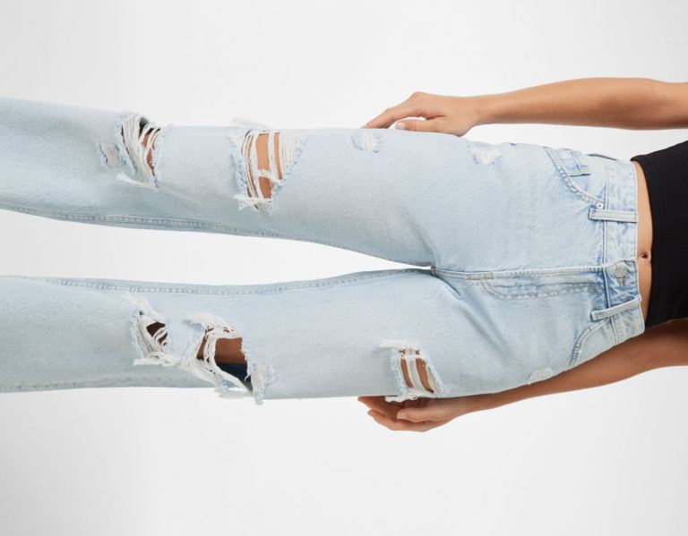 Bershka Ripped Brede-leg ’90s Jeans Dames Lichtblauw | QCf3rJVehMR
