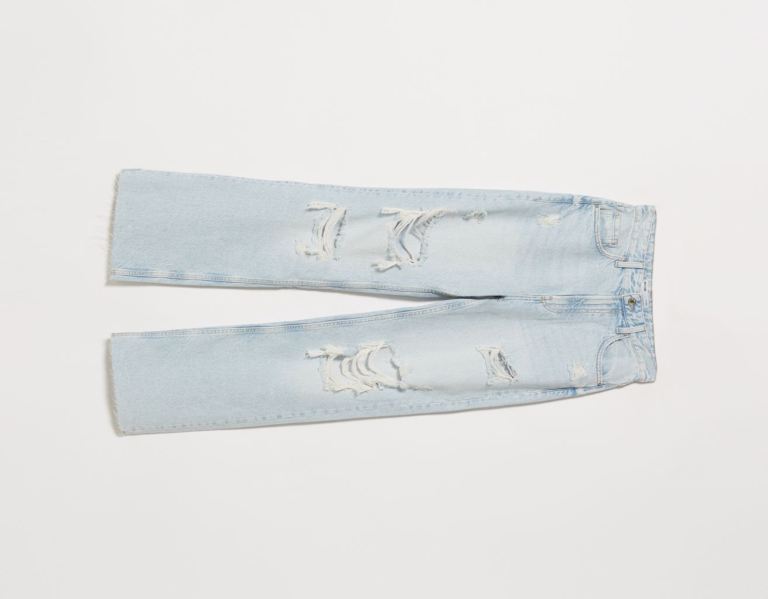 Bershka Ripped Brede-leg ’90s Jeans Dames Lichtblauw | QCf3rJVehMR