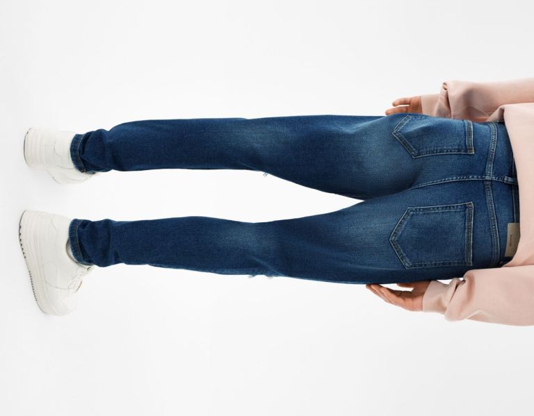 Bershka Ripped Carrot Fit Jeans Heren Blauw | KDQcT9LlIbV