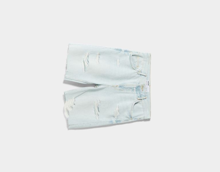 Bershka Ripped Denim Bermuda Korte Broek Heren Lichtblauw | Tvk4HIpIqCK