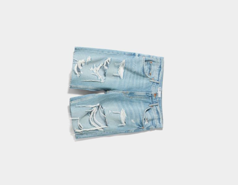 Bershka Ripped Denim Bermuda Korte Broek Heren Lichtblauw | baGcfUIBFWJ