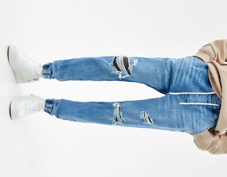 Bershka Ripped Jogger Jeans Heren Blauw | lQ3Z4hPctST