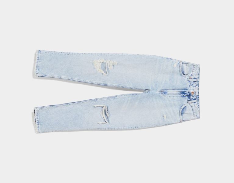 Bershka Ripped Mom Jeans Dames Blauw | EAdiKPWh8L9
