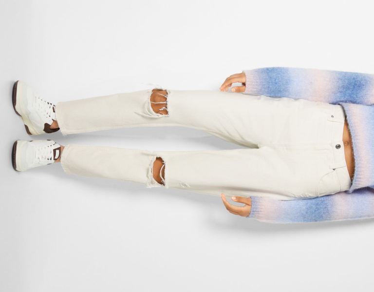 Bershka Ripped Mom Jeans Dames Wit | ATPUrkDySdE