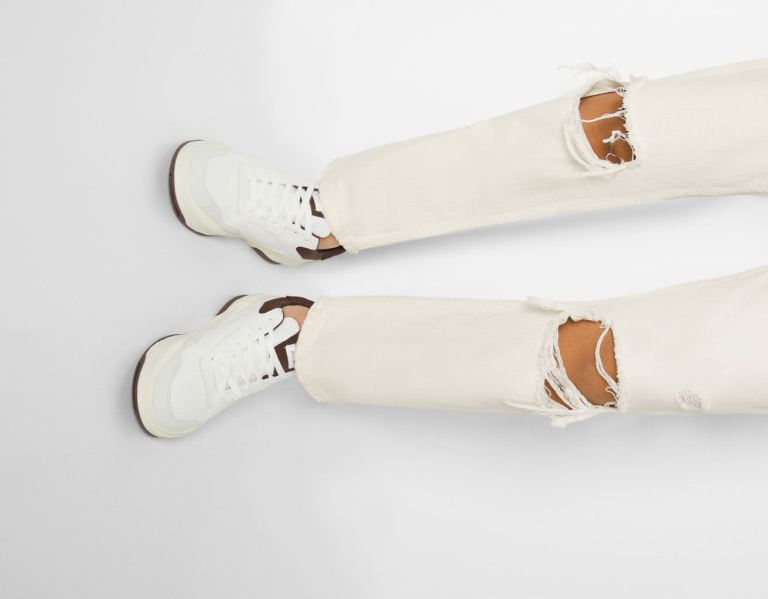 Bershka Ripped Mom Jeans Dames Wit | ATPUrkDySdE