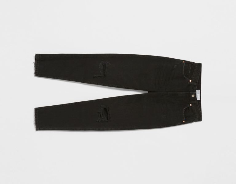 Bershka Ripped Mom Jeans Dames Zwart | PeJaaTusIpP