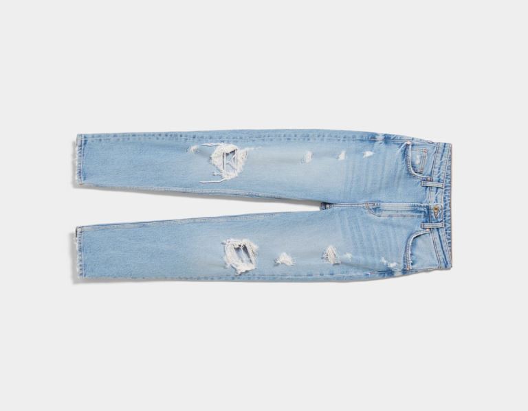 Bershka Ripped Relax Fit Jeans Dames Lichtblauw | 9uaaqymAVdE