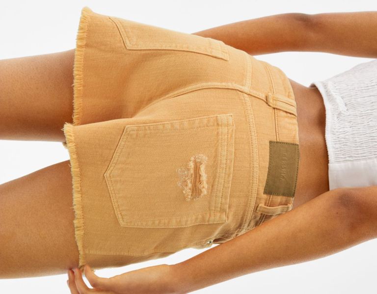 Bershka Ripped Twill Korte Broek Dames Oranje | kBAQsNseYWy