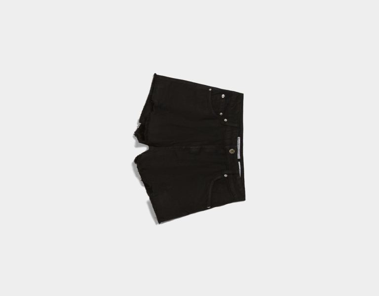 Bershka Ripped Twill Korte Broek Dames Zwart | DJ81KirQHgU
