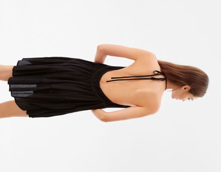 Bershka Ruffled Crepe Mini Jurken Dames Zwart | JGjNhpRuLZn