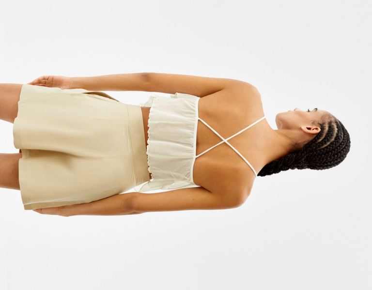 Bershka Ruffled Tulle With Crisscross Back Topjes Dames Wit | 3nMjHjQxiAi