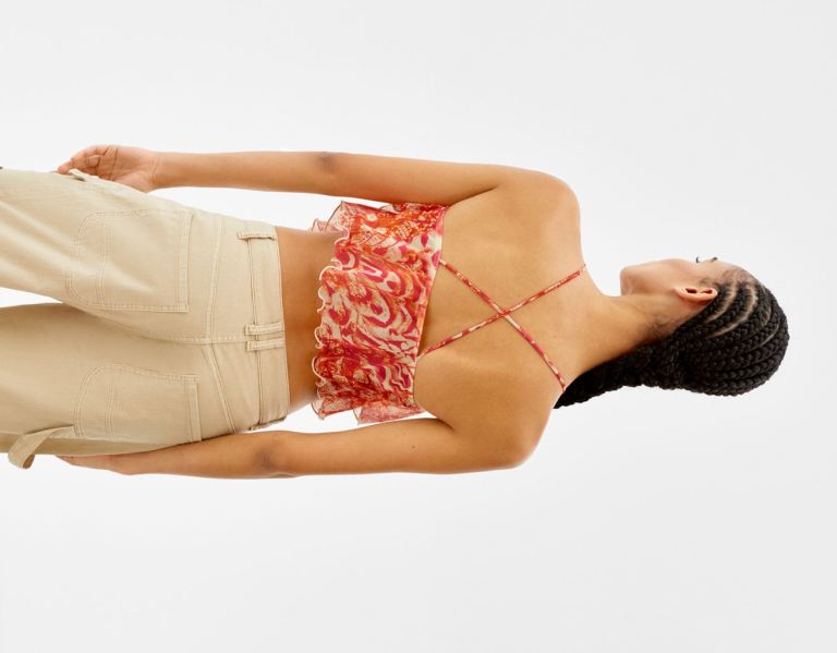 Bershka Ruffled Tulle With Crisscross Back Topjes Dames Oranje | Q0buGZqUdVS