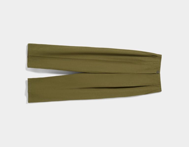 Bershka Rustic Fabric Brede-leg Broek Dames Khaki | ollr1iwnqOd