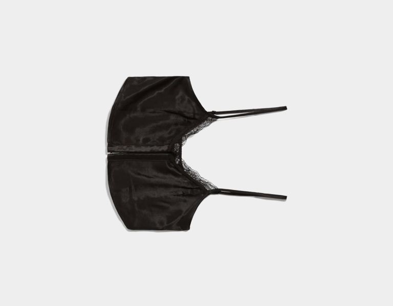 Bershka Satin Finish Crop With Blonde Kanten Detail Topjes Dames Zwart | vyD1TVj2n8X