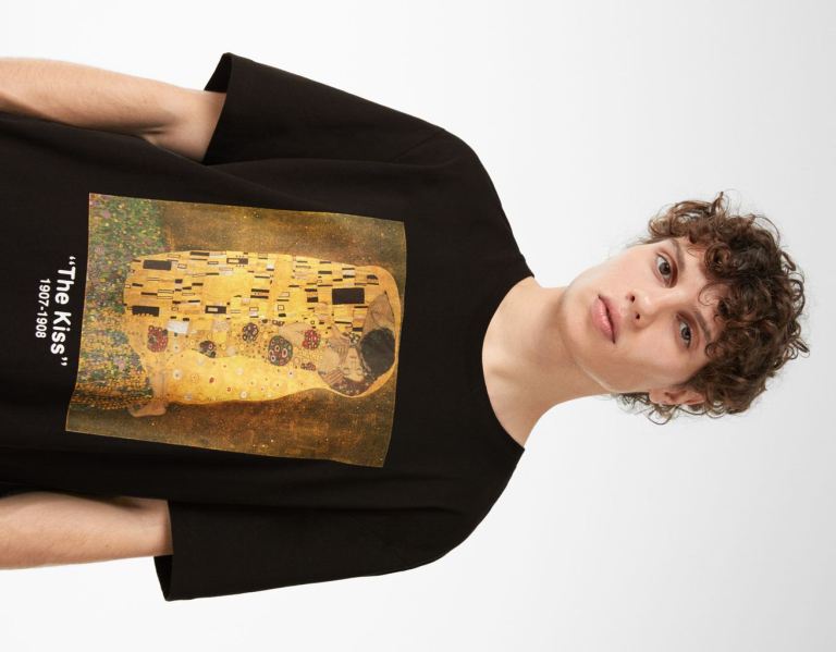 Bershka Scala Museum Regular-fit Kort Sleeve T-shirts Heren Zwart | 3ARTk9AJ8uk