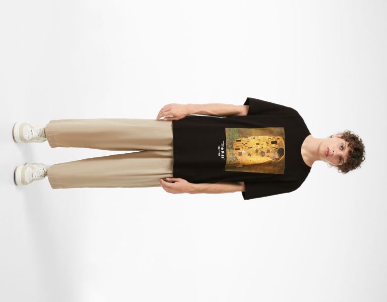 Bershka Scala Museum Regular-fit Kort Sleeve T-shirts Heren Zwart | 3ARTk9AJ8uk