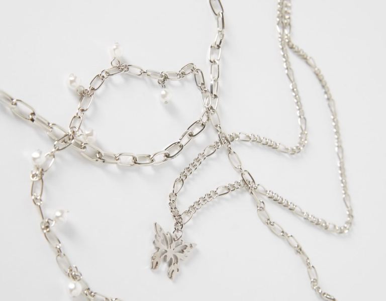 Bershka Set Of 3 Butterfly Necklaces Sieraden Dames Zilver | kKfPrMMtDS3