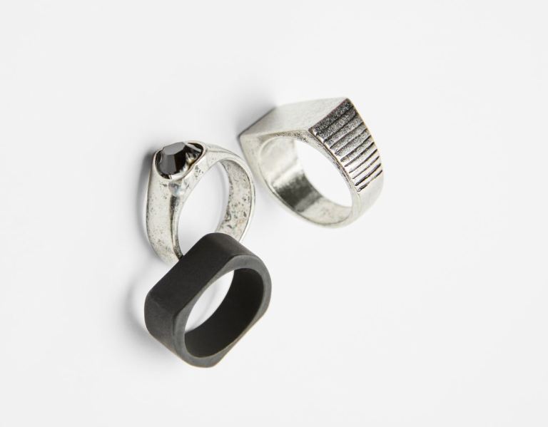 Bershka Set Of 3 Heart Rings Sieraden Heren Zilver | jD3oksNcjXz