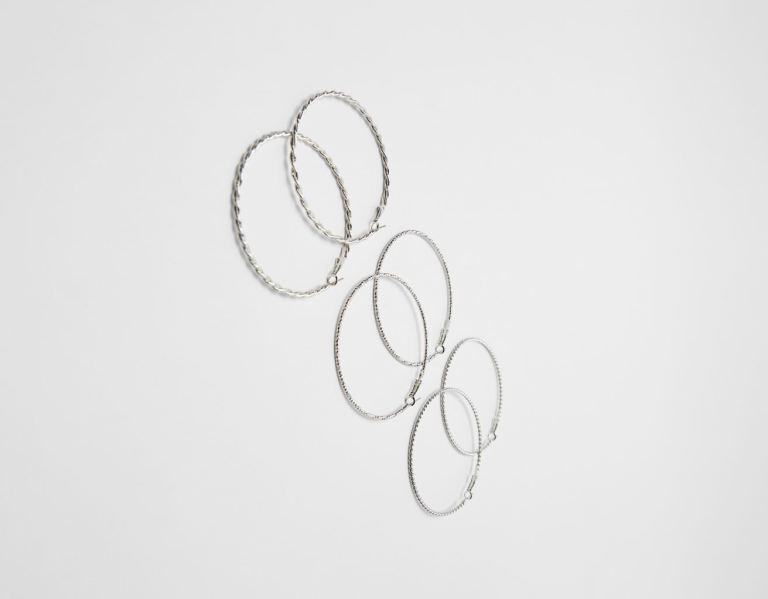 Bershka Set Of 3 Pairs Of Thin Hoop Earrings Sieraden Dames Zilver | k1MeDwFr61R