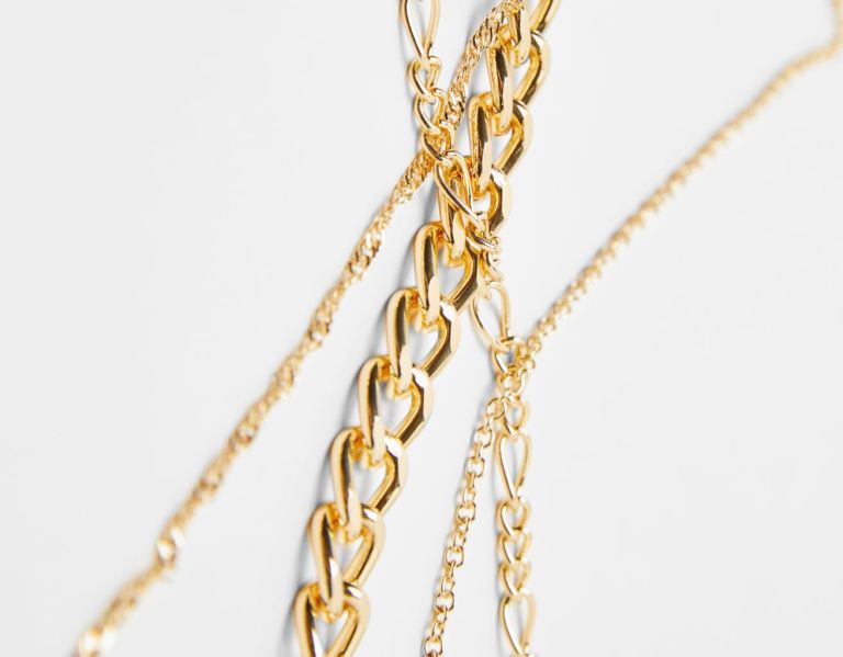 Bershka Set Of 4 Basic Chain Necklaces Sieraden Dames Goud | b8RRl2WUveW