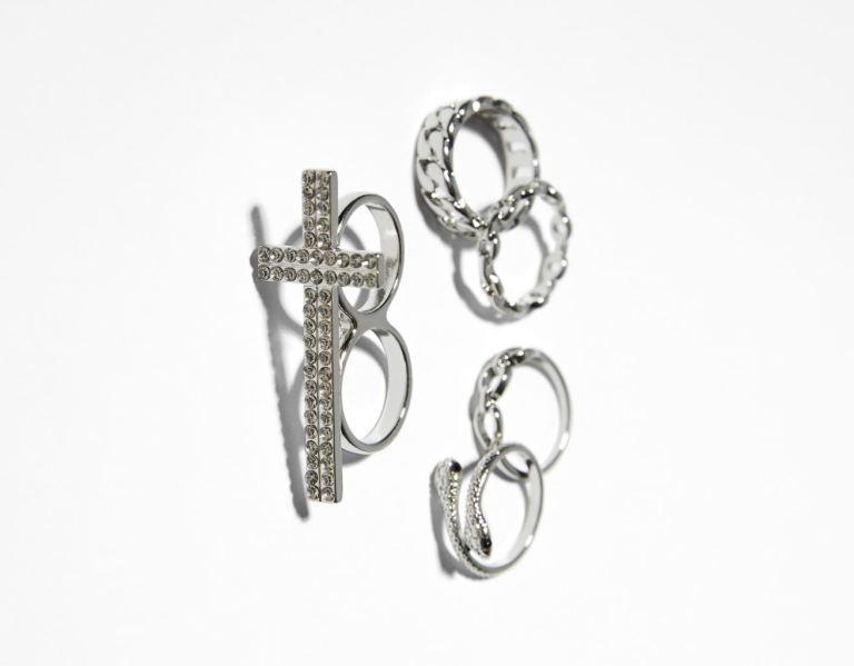 Bershka Set Of 5 Maxi Cross Rings Sieraden Dames Zilver | JOcwbNTsZ7F