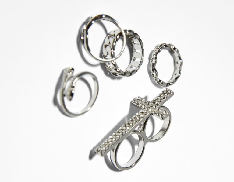 Bershka Set Of 5 Maxi Cross Rings Sieraden Dames Zilver | JOcwbNTsZ7F