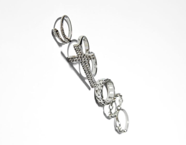 Bershka Set Of 5 Maxi Cross Rings Sieraden Dames Zilver | JOcwbNTsZ7F