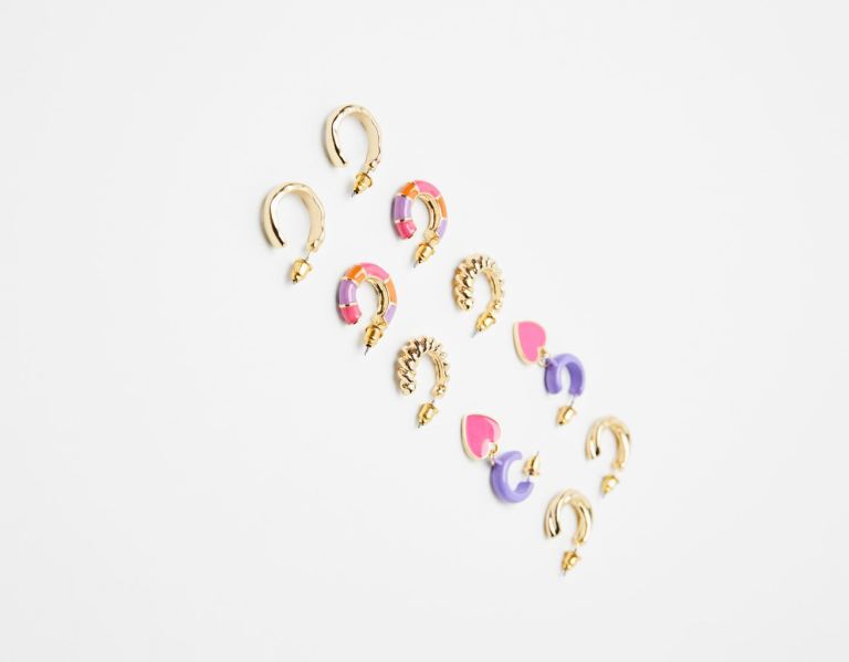 Bershka Set Of 5 Pairs Of Metal Enameled Hoop Earrings With Charms Sieraden Dames Goud | PgNNyihrtxU