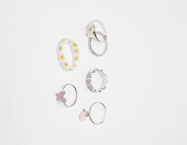 Bershka Set Of 6 Flower Rings Sieraden Dames Zilver | GbW1M1l96OR