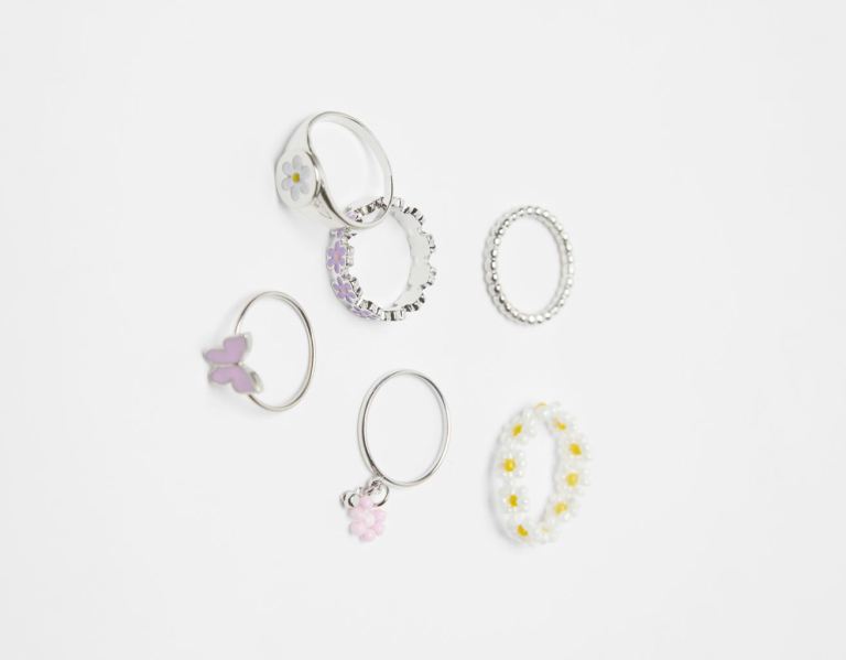 Bershka Set Of 6 Flower Rings Sieraden Dames Zilver | GbW1M1l96OR
