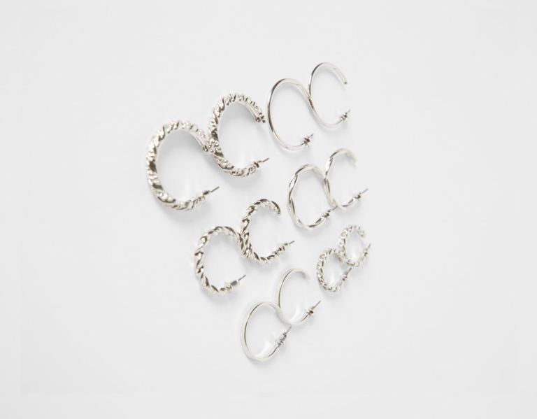 Bershka Set Of 6 Pairs Of Textured Hoop Earrings Sieraden Dames Zilver | 0obsXeMZfKY