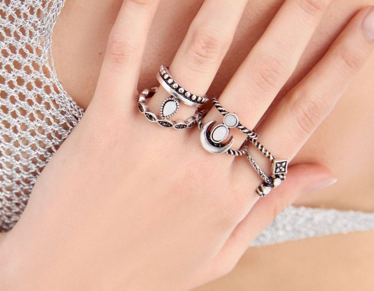 Bershka Set Of 7 Boho Rings Sieraden Dames Zilver | sJK6lB3aRPY