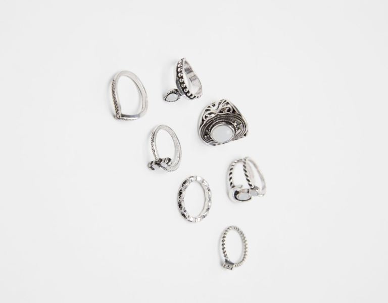Bershka Set Of 7 Boho Rings Sieraden Dames Zilver | sJK6lB3aRPY