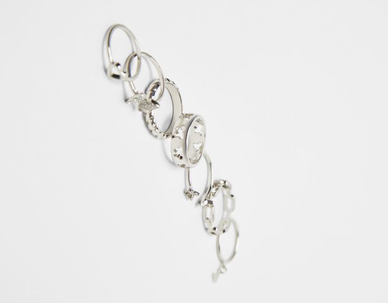 Bershka Set Of 7 Butterfly Rings Sieraden Dames Zilver | ZyJJiTiEsOq