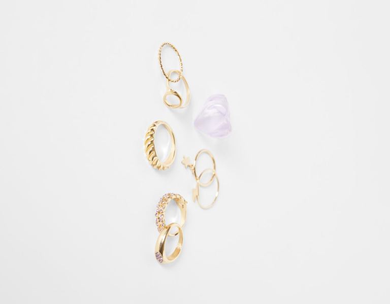 Bershka Set Of 8 Bejeweled Heart Rings Sieraden Dames Goud | P3ntjvlHWpe