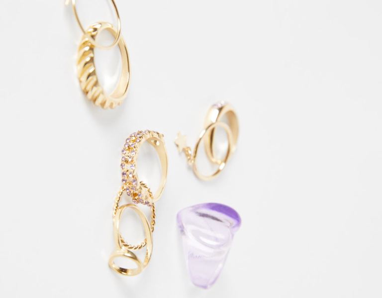 Bershka Set Of 8 Bejeweled Heart Rings Sieraden Dames Goud | P3ntjvlHWpe