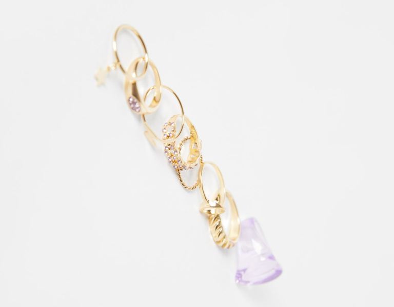 Bershka Set Of 8 Bejeweled Heart Rings Sieraden Dames Goud | P3ntjvlHWpe
