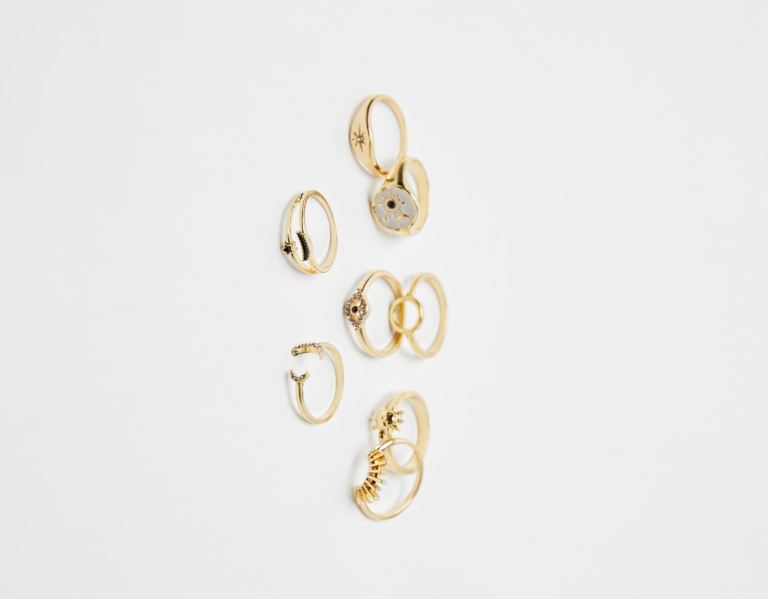 Bershka Set Of 8 Enamel Astral Rings Sieraden Dames Goud | dwzK3FSunDT