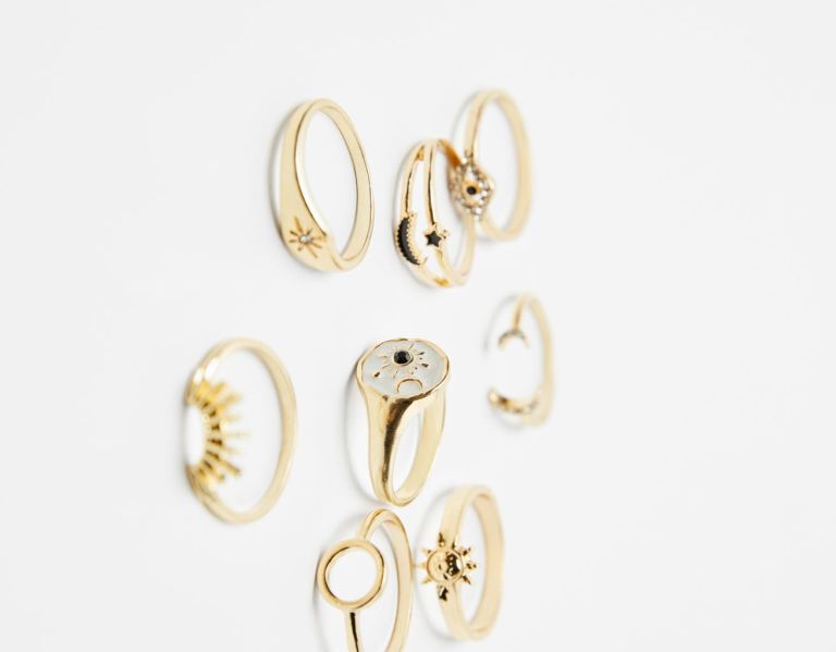 Bershka Set Of 8 Enamel Astral Rings Sieraden Dames Goud | dwzK3FSunDT