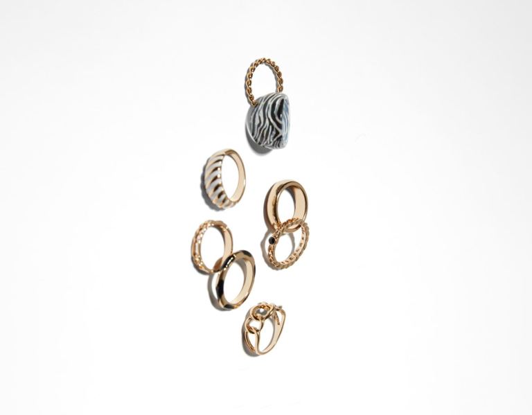 Bershka Set Of 8 Zebra Rings Sieraden Dames Goud | QDaoB1pPguf