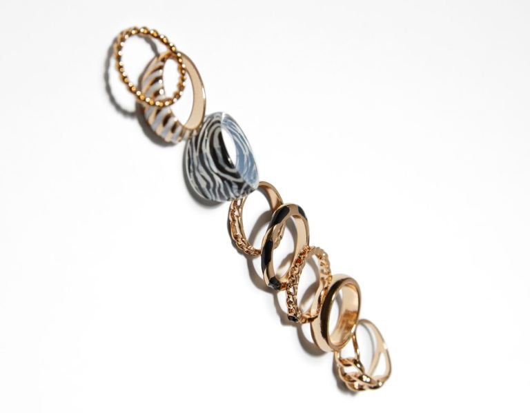 Bershka Set Of 8 Zebra Rings Sieraden Dames Goud | QDaoB1pPguf